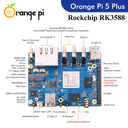 Orange Pi 5 Plus 16GB Rockchip RK3588 8 Core 64 Bit Single Board Computer, 2.4GHz Frequency 8K Video Decoding Open Source Development Board Run Orange Pi OS, Android, Debian, Ubuntu (OPi 5 Plus 16G)
