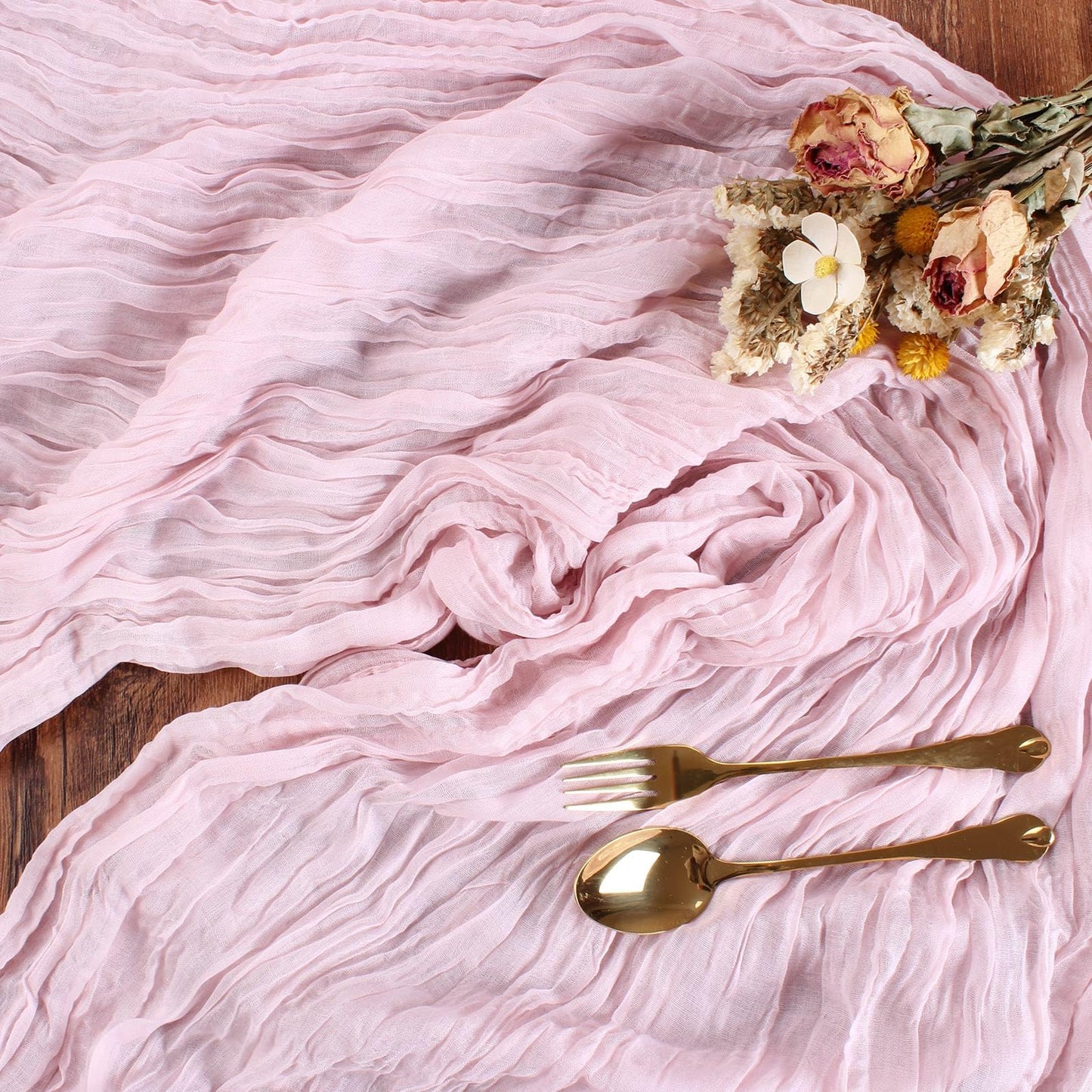 SAJOO Pink Cheesecloth Table Runner 10FT Boho Rustic Sheer Cheese Cloth Table Runners 120 Inch Gauze Table Decorations for Wedding Bridal Baby Shower Birthday Party Home Decor