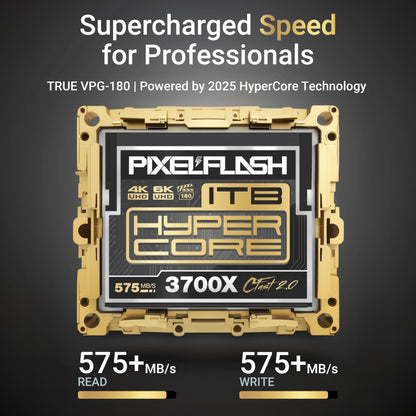 PixelFlash 1 TB CFast 2.0 Karte 3700X HyperCore 575 MB/s SATA3 VPG180, CFast-Karte für DSLR-Kameras, Video- und Fotokameras, laborgeprüft, zertifizierter Flash-Speicher, 1 TB, Modell 2025