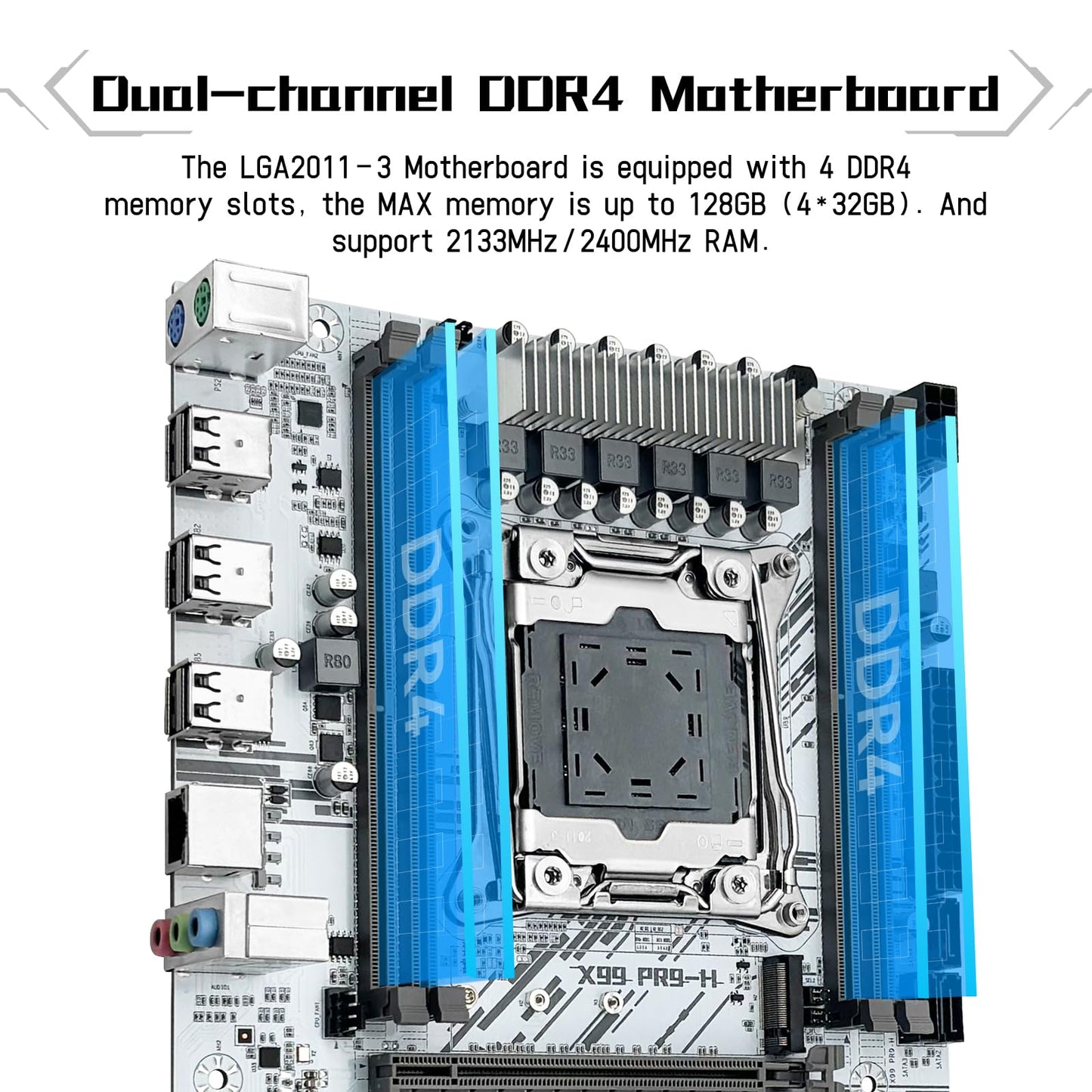 SHANGZHAOYUAN X99 LGA 2011-3 Motherboard for Intel Xeon E5 V3/V4 and Core i7 Series Processors (Micro ATX, DDR4 Max 128GB, PCIe 3.0, M.2 Protocol, Gigabit LAN) PC Server Mainboard, X99 PR9-H White