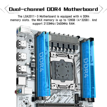 SHANGZHAOYUAN X99 LGA 2011-3 Motherboard for Intel Xeon E5 V3/V4 and Core i7 Series Processors (Micro ATX, DDR4 Max 128GB, PCIe 3.0, M.2 Protocol, Gigabit LAN) PC Server Mainboard, X99 PR9-H White