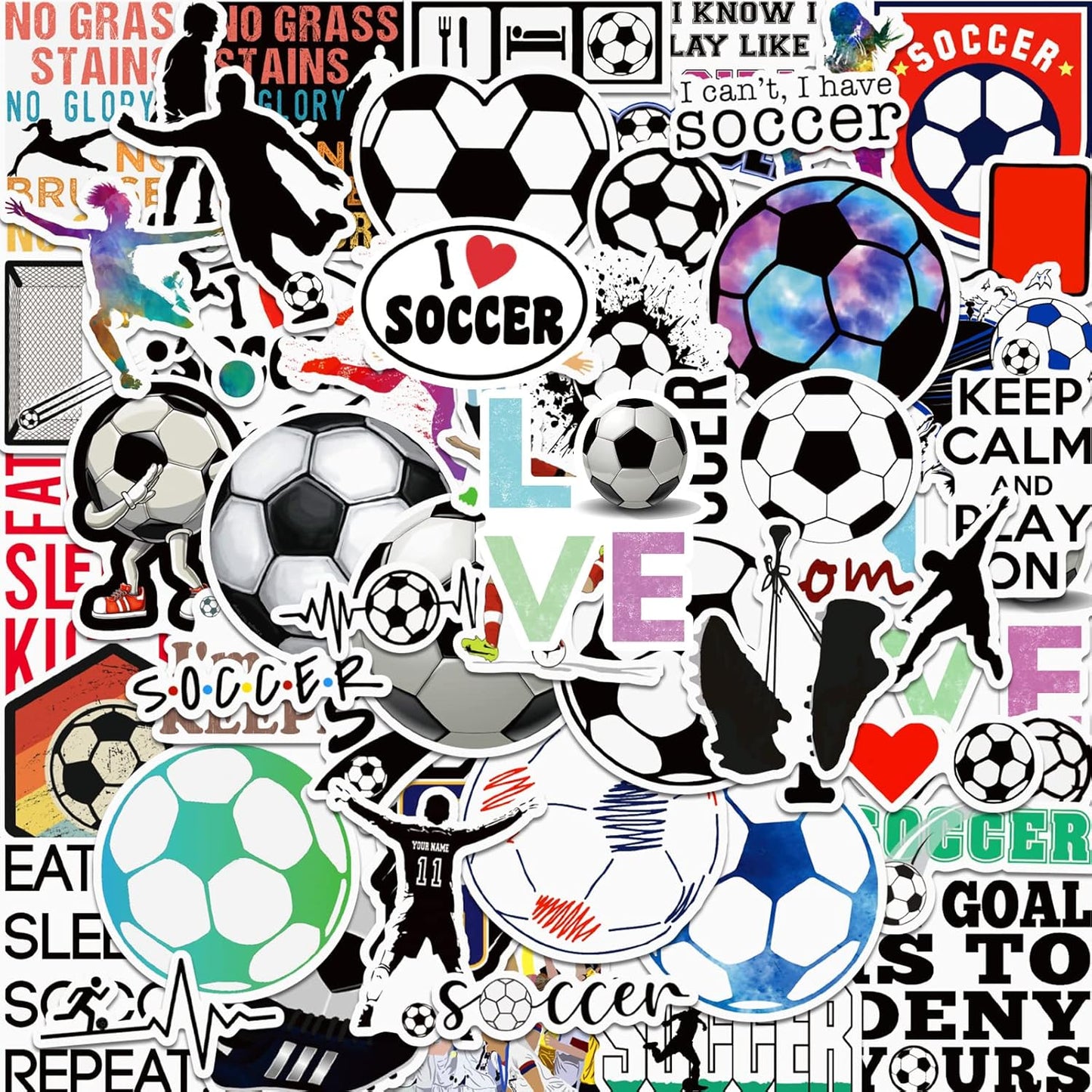 Soccer Stickers |100 Pcs Soccer Waterproof Vinyl Decals for Water Bottles Laptop Car Luggage Cup Computer Mobile Phone Skateboard Decor