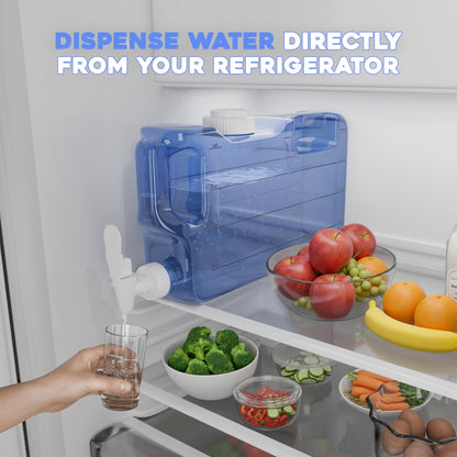 Refrigerator Water Dispenser 1.1 Gallon Bottle with Spigot - BPA Free Plastic Slim Water Jug with Spout Leak Proof | Refillable Fridge Water Container, Convenient Handles