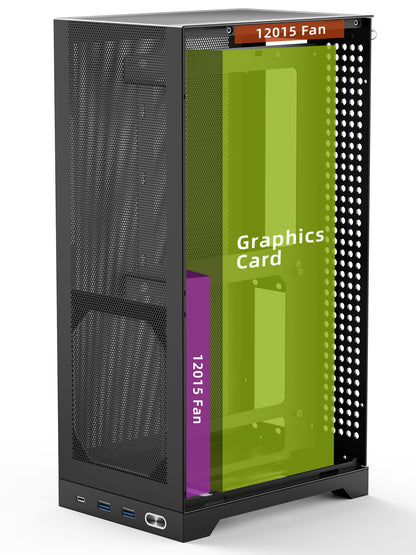 ShinySnake L300 Mesh Mini-ITX Gaming-PC-Gehäuse – 8,5 l ultrakompakt, hoher Luftdurchsatz, SFF-Format, vertikale GPU-Montage bis 325 mm, kompatibel mit SFX/SFX-L-Netzteilen und 120-mm-Kühlern – PCIe 3.0 Riser und DP 1.4-Kabel, Schwarz