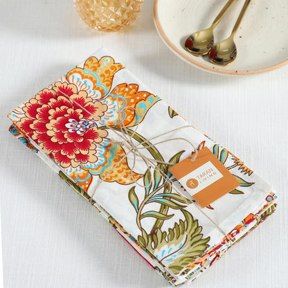 TARAN LIVING Servietten, Herbstmotiv, bedruckte Baumwolle, wiederverwendbares Boho-Servietten-Set, waschbar, ideal als Geschenk, für Zuhause, Hotel oder Silvesterpartys – Kaveri – 6er-Set, 50 x 50 cm