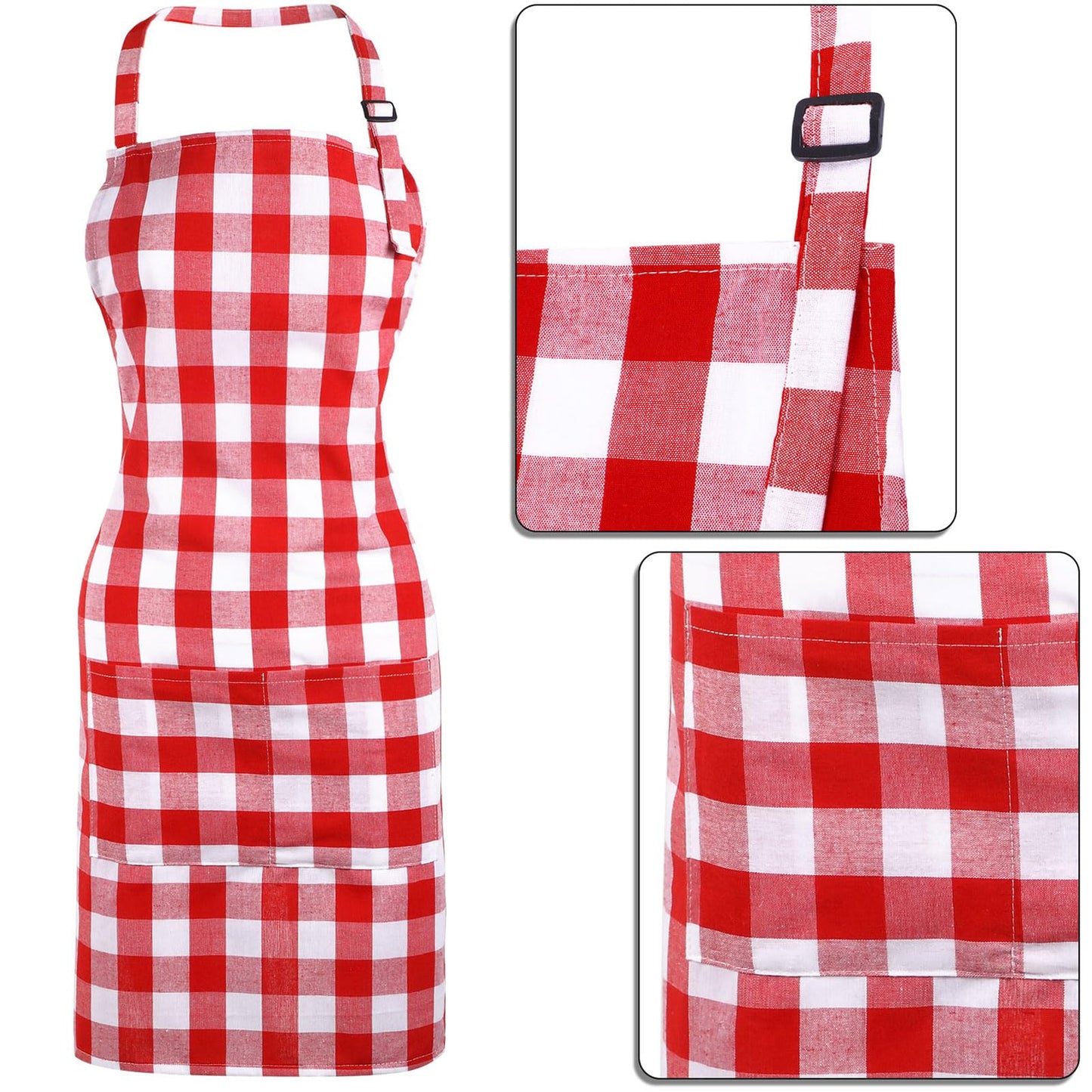 SATINIOR 2 Pcs Chef Costume for Women Men Chef Hat Apron Set for Adult Baker Apron Hat for Cooking Cosplay(Red, White,Plaid Style)