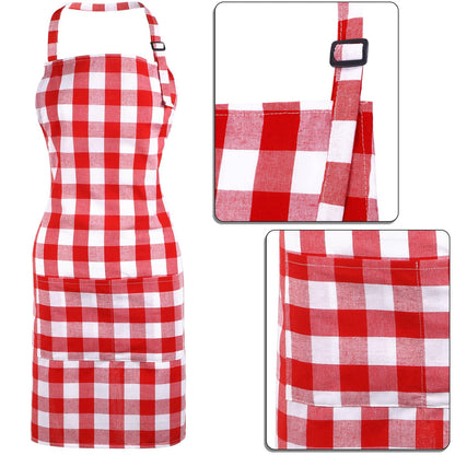 SATINIOR 2 Pcs Chef Costume for Women Men Chef Hat Apron Set for Adult Baker Apron Hat for Cooking Cosplay(Red, White,Plaid Style)