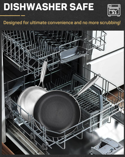 Stainless Steel Nonstick Frying Pan, Hybrid Ceramic 8-Inch Frying Pans, Stay-Cool Handle, PFAS & PFOA PTFE Free, Dishwasher & Oven Safe, Scratch-Resistant, Compatible with Induction & All Cooktops