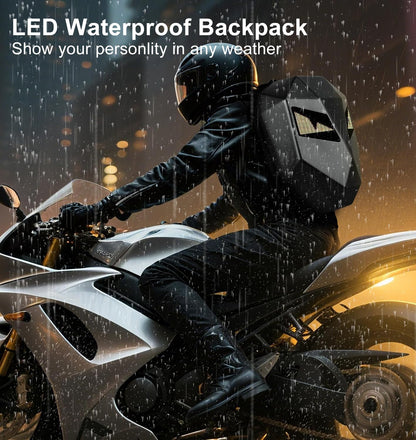 Crelander LED Knight Rucksack, 19-Zoll-Motorradrucksack mit App-Steuerung, programmierbarem Vollfarbdisplay, wasserdicht, großes Fassungsvermögen, Hartschalen-Helmtasche, DIY-Pixel-Art-Animations-Laptop-Tagesrucksack 