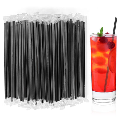 [Individually Wrapped] 100Pcs Disposable Plastic Straws - 8.26"*0.23" Black Drinking Straws for Hot/Cold Drinks,Juice,Coffee,Cocktail