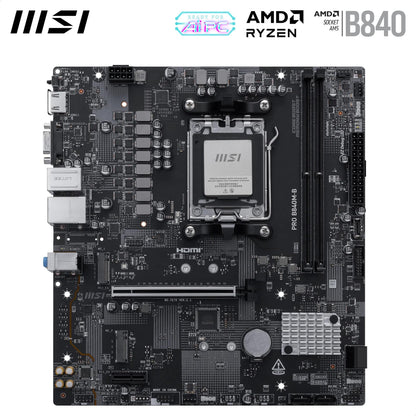 MSI PRO B840M-B Motherboard, mATX - Supports AMD Ryzen 9000/8000 / 7000 Processors, AM5 - DDR5 Memory Boost (8000+ MT/s OC), PCIe 4.0 x16, M.2 Gen4, 2.5G LAN