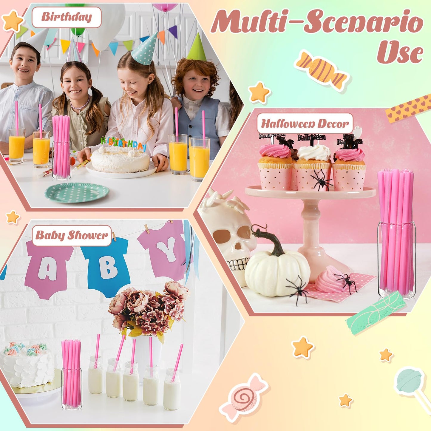 Potchen 600 Pcs Jumbo Smoothie Straw Bulk Pink Disposable Bubble Straws Individually Wrapped Plastic Wide Mouth 0.43 Wide x 9.45 Long for Bubble Tea Milkshake Drinking