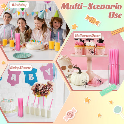 Potchen 600 Pcs Jumbo Smoothie Straw Bulk Pink Disposable Bubble Straws Individually Wrapped Plastic Wide Mouth 0.43 Wide x 9.45 Long for Bubble Tea Milkshake Drinking