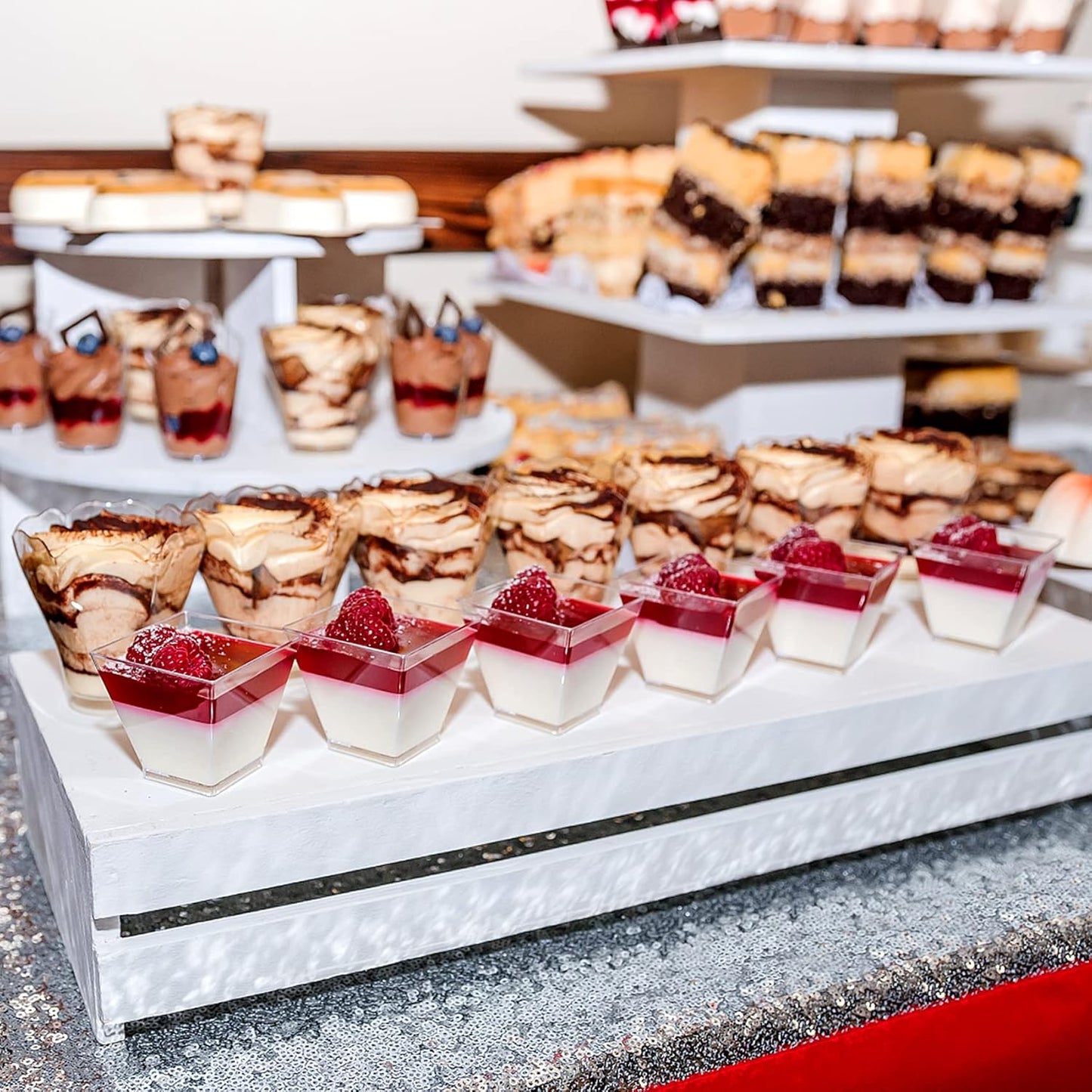 Colovis Mini Dessert Cups, 100 CT 2oz Clear Plastic Parfait Appetizer Cups with Spoons Mini Square Dessert Bowls for Serving, Tasting (100)