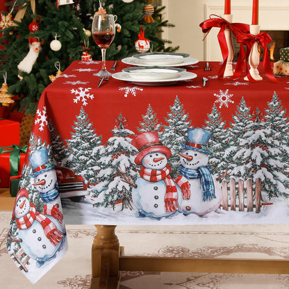Softalker Christmas Tablecloth Rectangle 60x84 Inch, Winter Xmas Snowman Truck Red Table Cloth, Stain Resistant Farmhouse Table Cover for Holiday, Dinner, Party