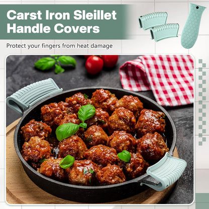 Patelai 8 Pcs Silicone Pot Holders Set Cast Iron Handle Cover Heat Resistant Pot Handle Covers Potholder Non Slip Reusable Pan Sleeve for Frying Pan Kitchen Supplies(Black)