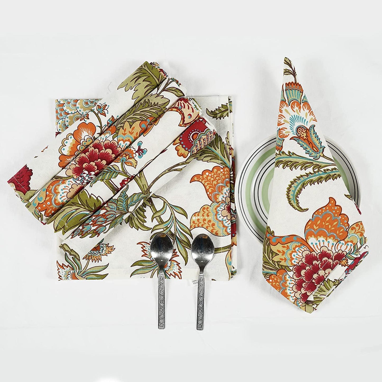 TARAN LIVING Servietten, Herbstmotiv, bedruckte Baumwolle, wiederverwendbares Boho-Servietten-Set, waschbar, ideal als Geschenk, für Zuhause, Hotel oder Silvesterpartys – Kaveri – 6er-Set, 50 x 50 cm