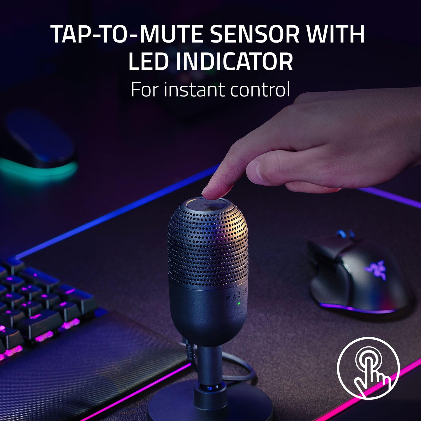 Razer Seiren V3 Mini USB Microphone: Condenser Mic - Supercardioid Pickup Pattern - Tap-to-Mute Sensor with LED Indicator - Shock Absorber - Ultra Compact - PC, Discord, OBS Studio, XSplit - Black