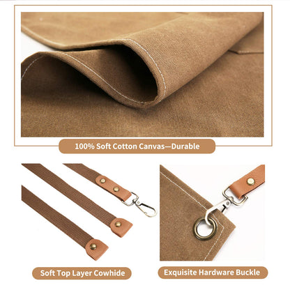 ZOMAO Kochschürze, Baumwoll-Canvas-Schürze mit gekreuztem Rückenteil und Taschen für Damen und Herren, verstellbare Träger und große Taschen, Küchenschürze zum Kochen und Backen 