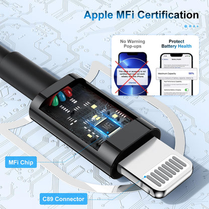 3 Pack Apple MFi Certified Charger Cable 6ft, Lightning to USB Cable Cord 6 Foot, 2.4A Fast Charging,Apple Phone Long Chargers for iPhone 13/12/11/11Pro/11Max/ X/XS/XR/XS Max/8/7/6