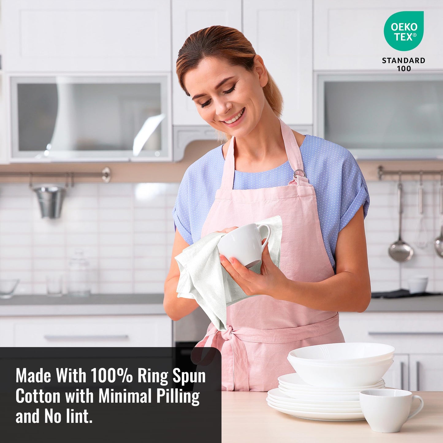 ROYALE LINENS Flour Sack Towels – 12 Pack 28x28 Inch White Kitchen Dish Towels – 100% Cotton Tea Towels for Bread Proofing, Cheese Straining, Baking, Cleaning, Drying, Embroidery, Multipurpose Use