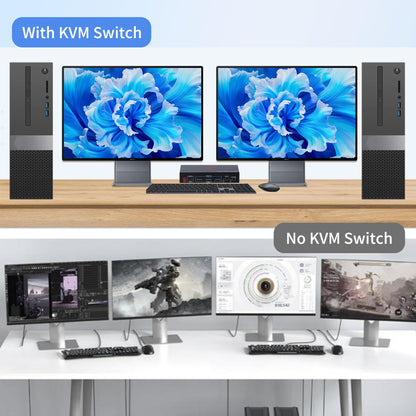 RubiPro HDMI KVM Switch 2 Monitors 2 Computers - Dual Display 8K@60Hz, 4K@120Hz, USB 3.0 Fast Data Transfer, Plug & Play for Windows/Mac/Linux with an Additional 8K HDMI Cable