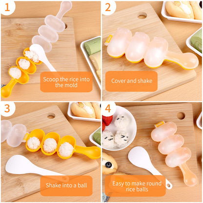 Rice Ball Shaker,Rice Ball Molds, DIY Ball Shaped Kitchen Tools Shakers Food Decor for Kids DIY Lunch Maker Mould with a Mini Rice scoop