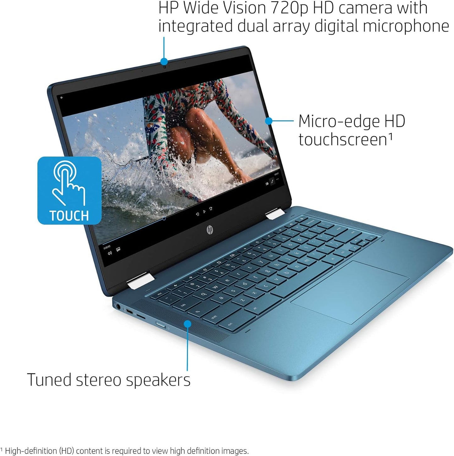 HP Laptop X360 14a- 14" Chromebook, HD Touchscreen, Intel Celeron N4020, 4GB LPDDR4 RAM, 64GB eMMC, WiFi, Webcam, BO Speakers, Bluetooth 4.2, Chrome Blue (Renewed)