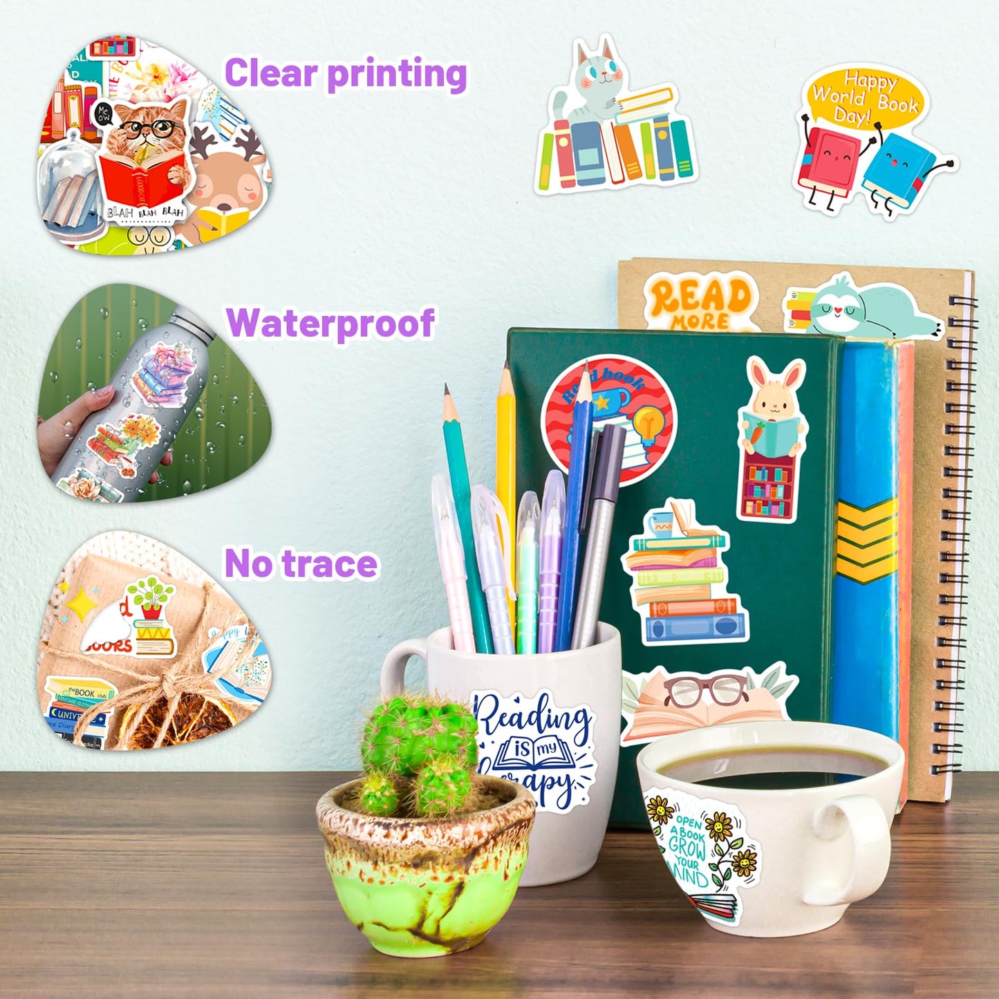 STKJoviale 200 PCS Book Stickers for Kids, Reading Stickers for Students Bookish Stickers for Laptop Water Bottles Book Accessories Vinyl Stickers for Book Lovers Gifts