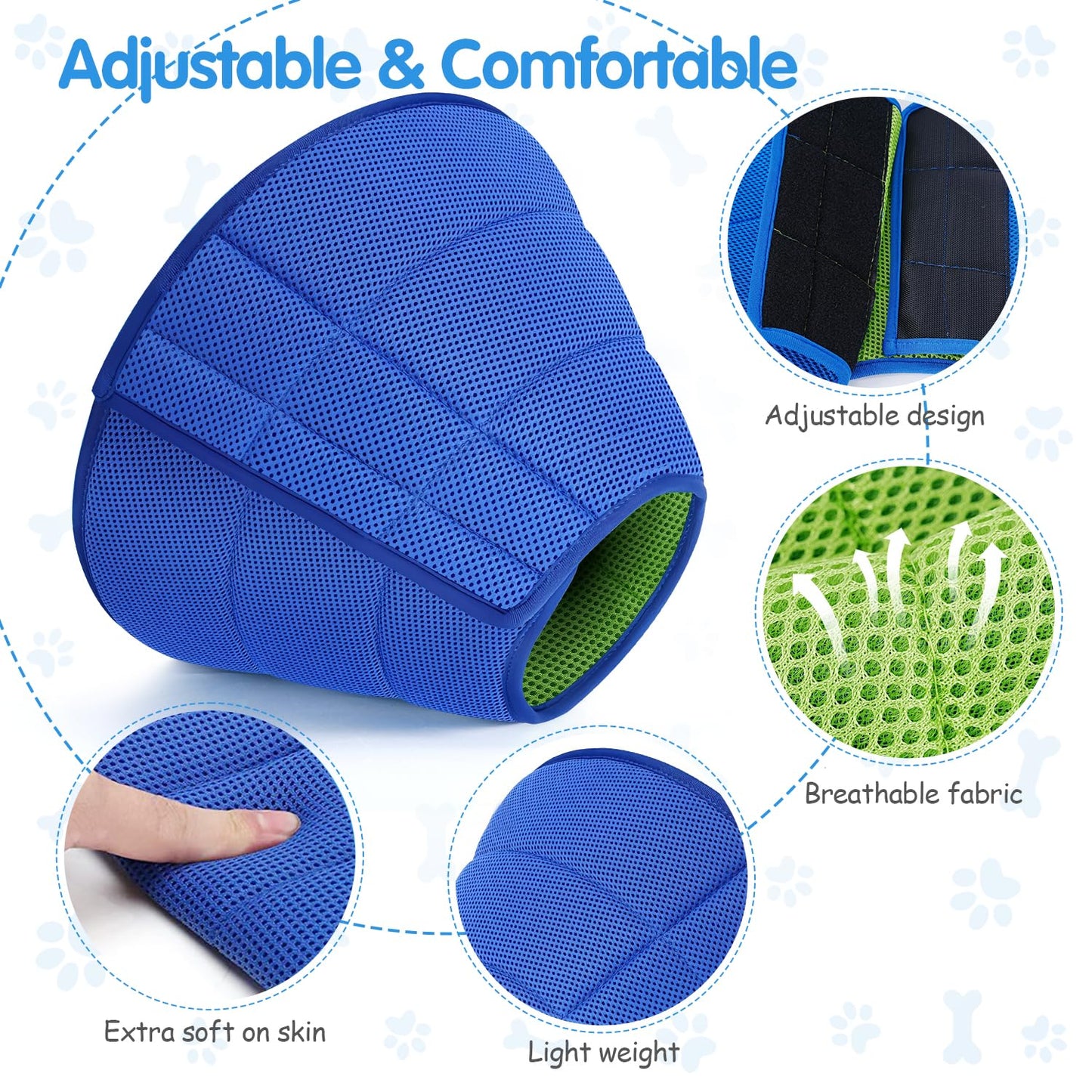 Soft Dog Cone Collar Alternative - Adjustable Comfy Cones for Large/Medium/Small Dogs to Stop Licking After Surgery, Comfortable Fabric Elizabethan Collars, Head Cone of Shame for Neuter Recovery - L