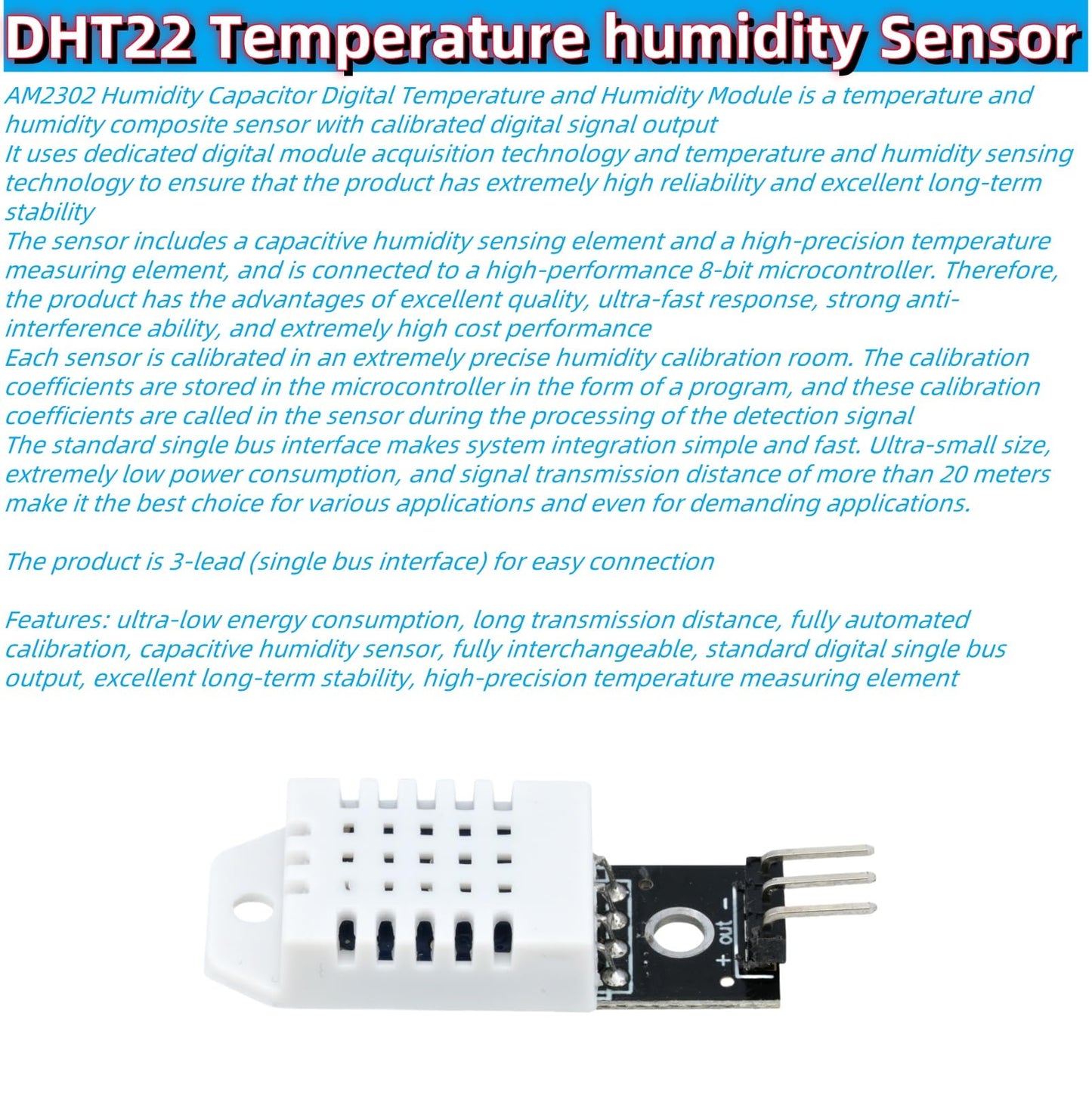 MTDELE 3Pcs DHT22 Digital Temperature and Humidity Sensor AM2302 Module Replace SHT11 SHT15 Compatible with Arduino Electronic DIY