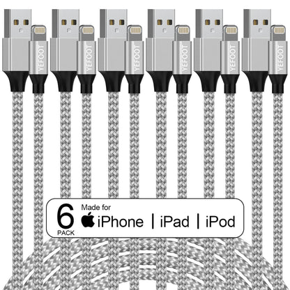 [Apple MFi-zertifiziert] 6er-Pack [0,9/0,9/1,8/1,8/1,8/3 m] iPhone-Ladekabel mit Lightning-Anschluss, kompatibel mit iPhone 14 Pro Max/14 Pro/14/14 Plus/13 Pro/13/12 Pro/12/11 und weiteren Modellen – Silber &amp; Weiß