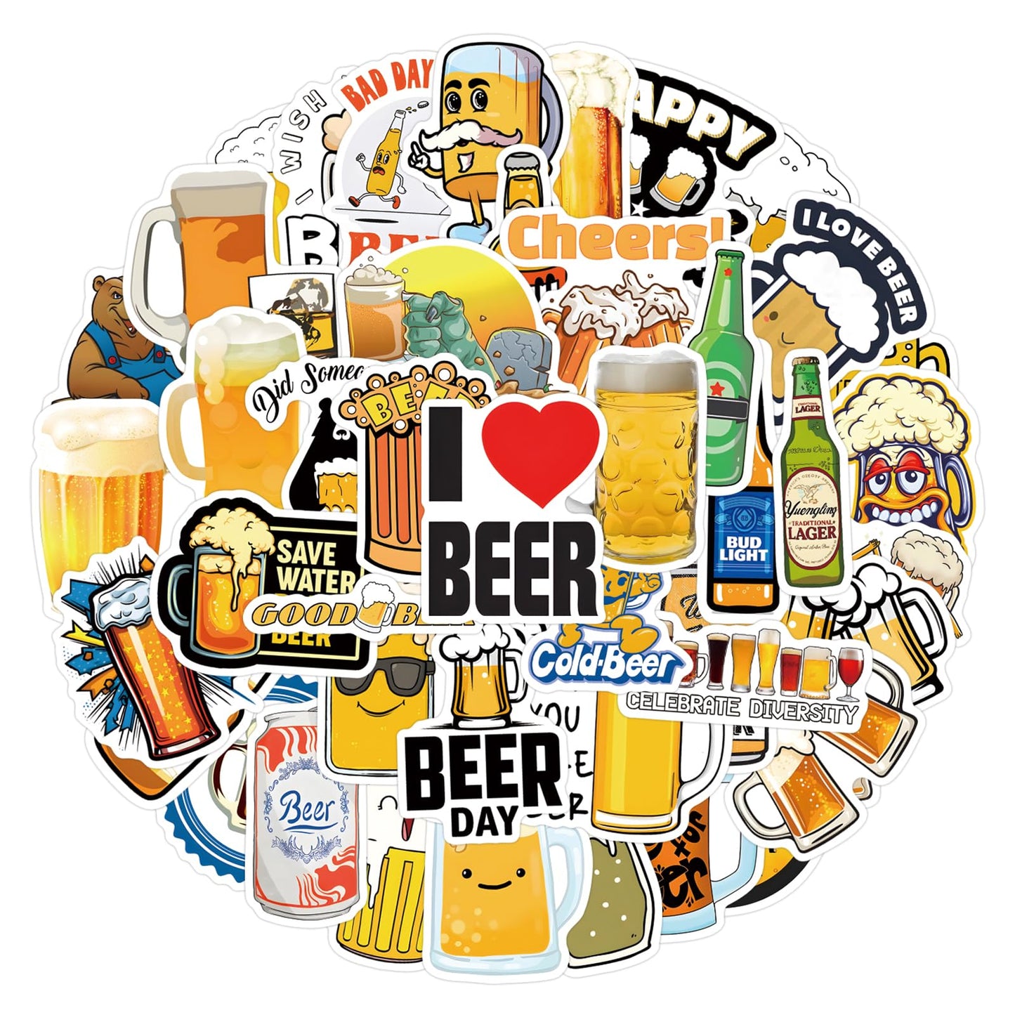 PAOPOORUI Funny Beer Stickers, 55PCS Vinyl Waterproof Cute Cup Stickers for Water Bottles, Beer Glass, Laptop, Phone Case