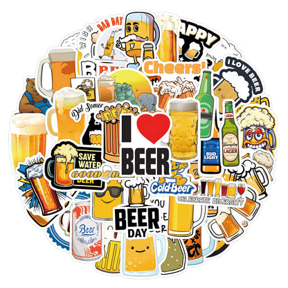PAOPOORUI Funny Beer Stickers, 55PCS Vinyl Waterproof Cute Cup Stickers for Water Bottles, Beer Glass, Laptop, Phone Case