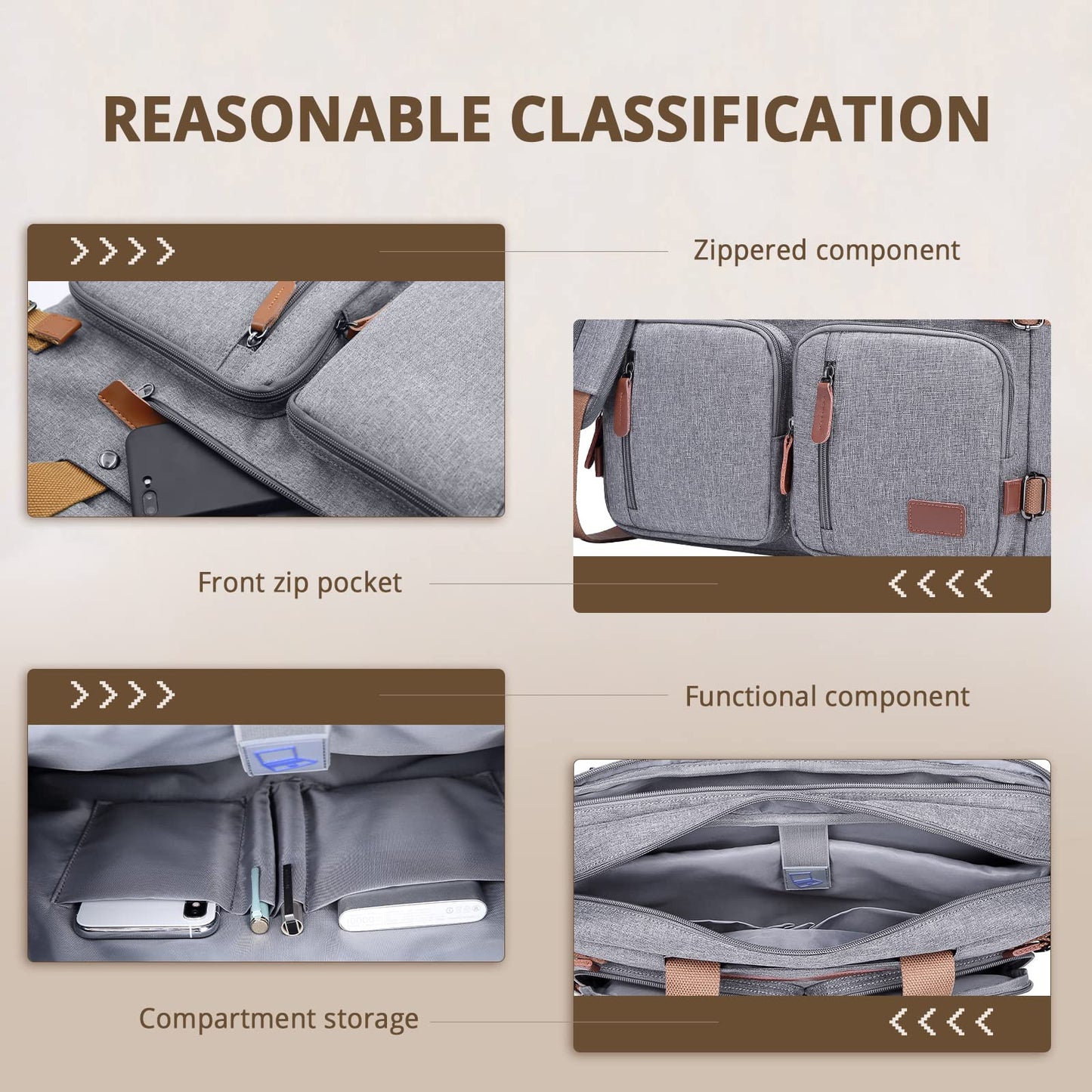 MOLNIA 3-in-1-Laptoptasche für Herren, 17,3-Zoll-Arbeitstasche für Herren, Laptop-Rucksack, Aktentasche, Umhängetasche, Computertasche für Laptops für Damen und Herren, Schwarz 