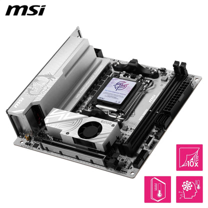 MSI MPG B850I Edge TI WiFi Mainboard, ATX – Unterstützt AMD Ryzen 9000/8000/7000 Prozessoren, AM5-90A SPS VRM, DDR5 Memory Boost (8200+ MT/s OC), PCIe 5.0 x16, M.2 Gen5, Wi-Fi 7, 5G LAN