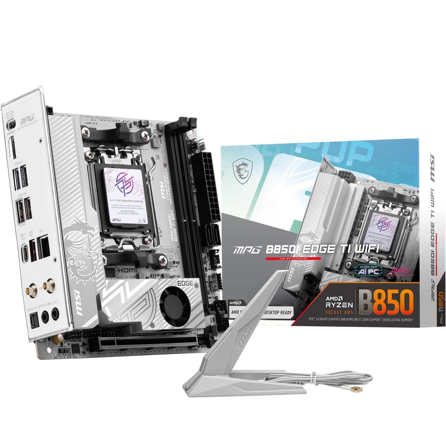 MSI MPG B850I Edge TI WiFi Mainboard, ATX – Unterstützt AMD Ryzen 9000/8000/7000 Prozessoren, AM5-90A SPS VRM, DDR5 Memory Boost (8200+ MT/s OC), PCIe 5.0 x16, M.2 Gen5, Wi-Fi 7, 5G LAN