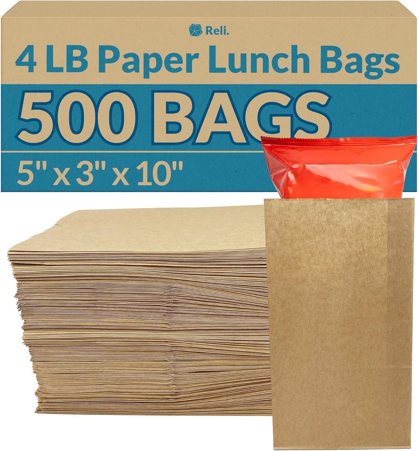 Reli. Brown Paper Bags | 500 Count | Paper Lunch Bags Ideal for Small Lunches and Crafts | Perfect for Sandwiches and Snacks