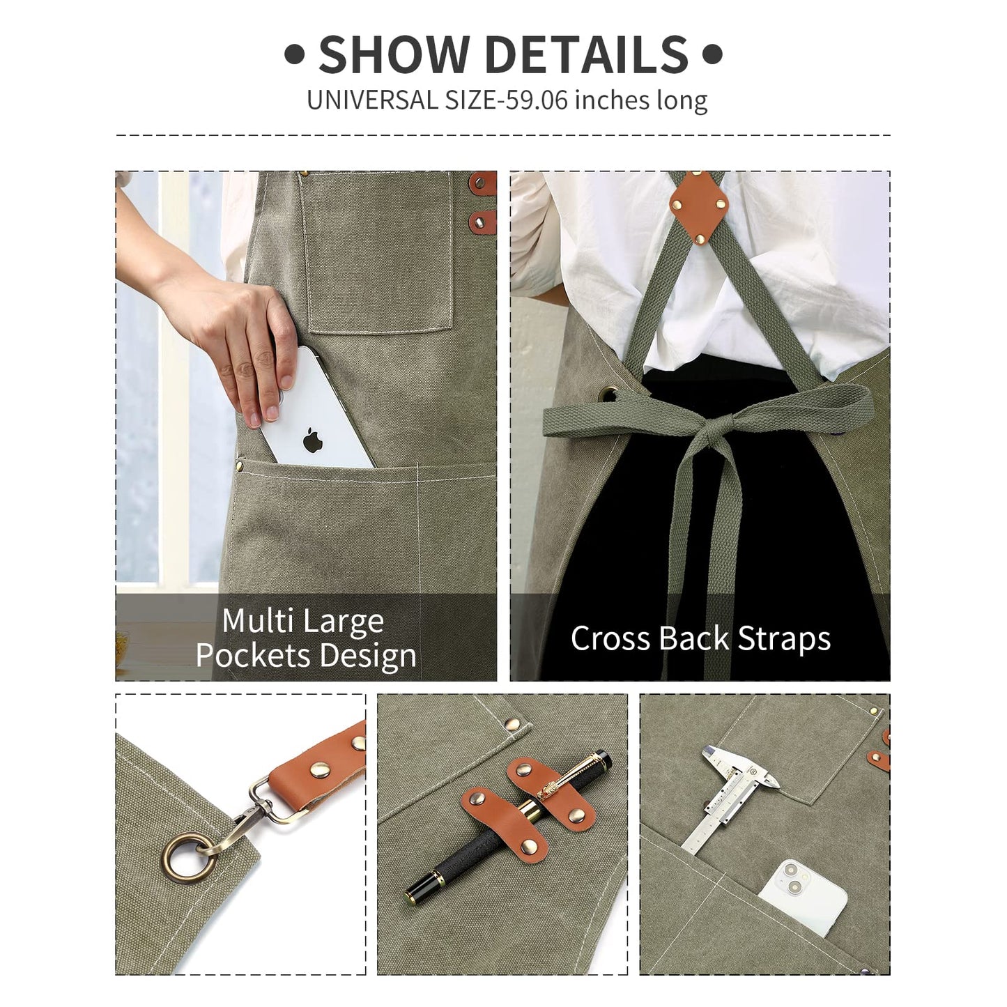 ZOMAO Kochschürze, Baumwoll-Canvas-Schürze mit gekreuztem Rückenteil und Taschen für Damen und Herren, verstellbare Träger und große Taschen, Küchenschürze zum Kochen und Backen 