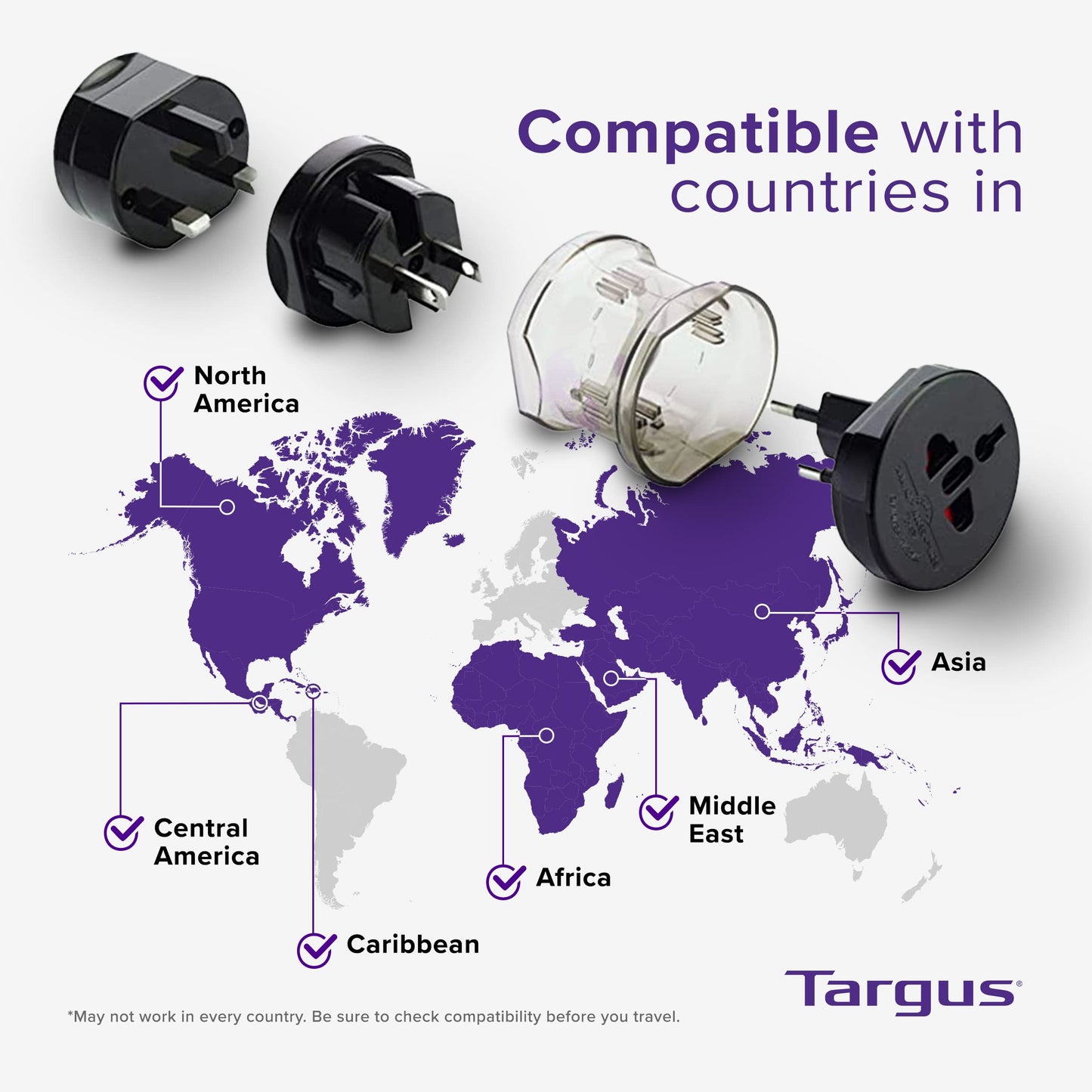 Targus Universal Travel Adapter, International Plug Adapter, Travel Worldwide Power Adapters for Europe, UK, Asia, Africa, LAC, MENA, & USA, Travel Plug Adapter and Voltage Converter (APK01US1)