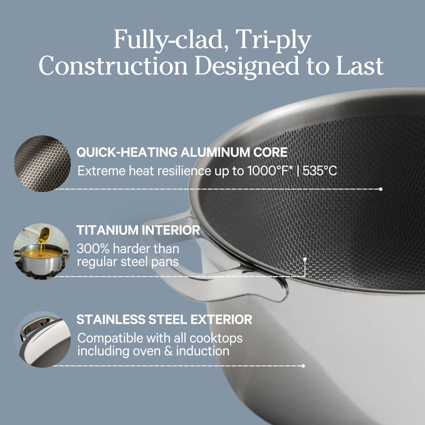 Our Place Titanium Pro Cookware Duo - Always Pan & Perfect Pot with Nonstick No-Coating Technology | Tri-Ply Titanium & Stainless Steel | Safe for Oven, Induction & All Cooktops up to 1000°F | Chrome