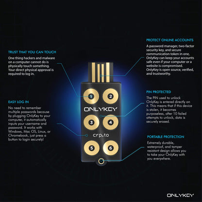 OnlyKey FIDO2/U2F-Sicherheitsschlüssel und Hardware-Passwortmanager | Universelle Zwei-Faktor-Authentifizierung | Tragbare, professionelle Verschlüsselung | PGP/SSH/Yubikey-OTP ​​| Windows/Linux/Mac OS/Android