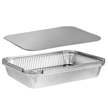 PLASTICPRO Disposable 4 LB Aluminum Takeout Tin Foil Oblong Baking Pans 12'' X 8'' X 2'' Inch With Cardboard Lids - Brownies, Bread, or Lunchbox, Pack of 5