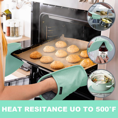 2-Pack Silicone Pot Holders for Kitchen Heat Resistant up to 500°F, Non-Slip Large Hot Pads with Pocket, Quilted Liner Trivets for Countertops Hot Pots and Pans (Gray)