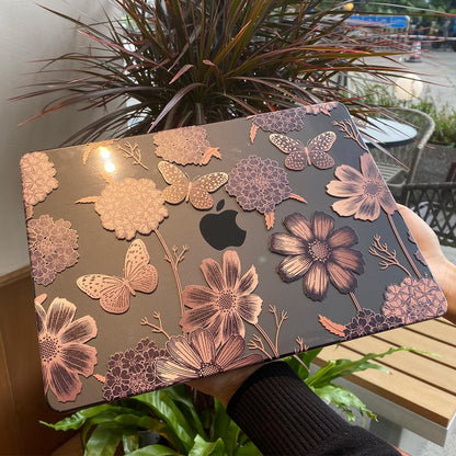 Teryeefi for MacBook Air M2 M3 M4 13.6 Case 2022 2023 2024 2025 Release A2681 A3113 A3240, Clear Hard Shell with Keyboard Cover & USB 3.0 Adapter & Screen Protector, Gold Floral Butterfly