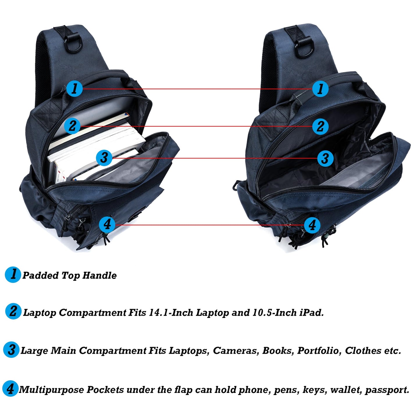 NICGID Sling Bags Chest Shoulder Backpacks, 14.1'' Laptop Backpack Crossbody Messenger Bag Travel Outdoor Men Women