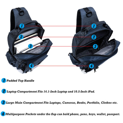 NICGID Sling Bags Chest Shoulder Backpacks, 14.1'' Laptop Backpack Crossbody Messenger Bag Travel Outdoor Men Women