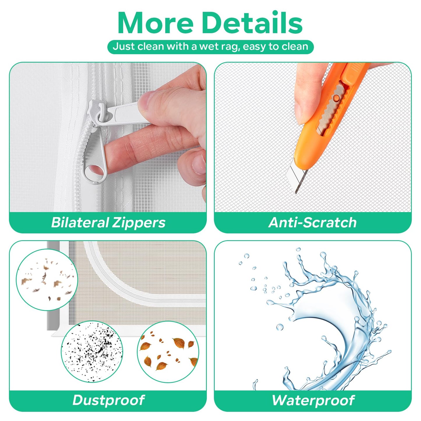 Reinforced Cat Screen Door, 35.5X82” Heavy Duty Pets Proof Screen Door with Bilateral Zipper, Prevent Dogs Cats Running Out from Home, Bedroom, Living Room, Kitchen Patio Doo