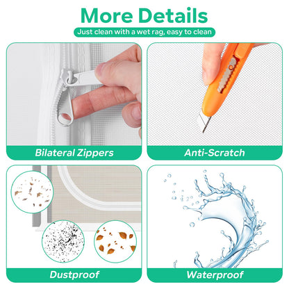 Reinforced Cat Screen Door, 35.5X82” Heavy Duty Pets Proof Screen Door with Bilateral Zipper, Prevent Dogs Cats Running Out from Home, Bedroom, Living Room, Kitchen Patio Doo