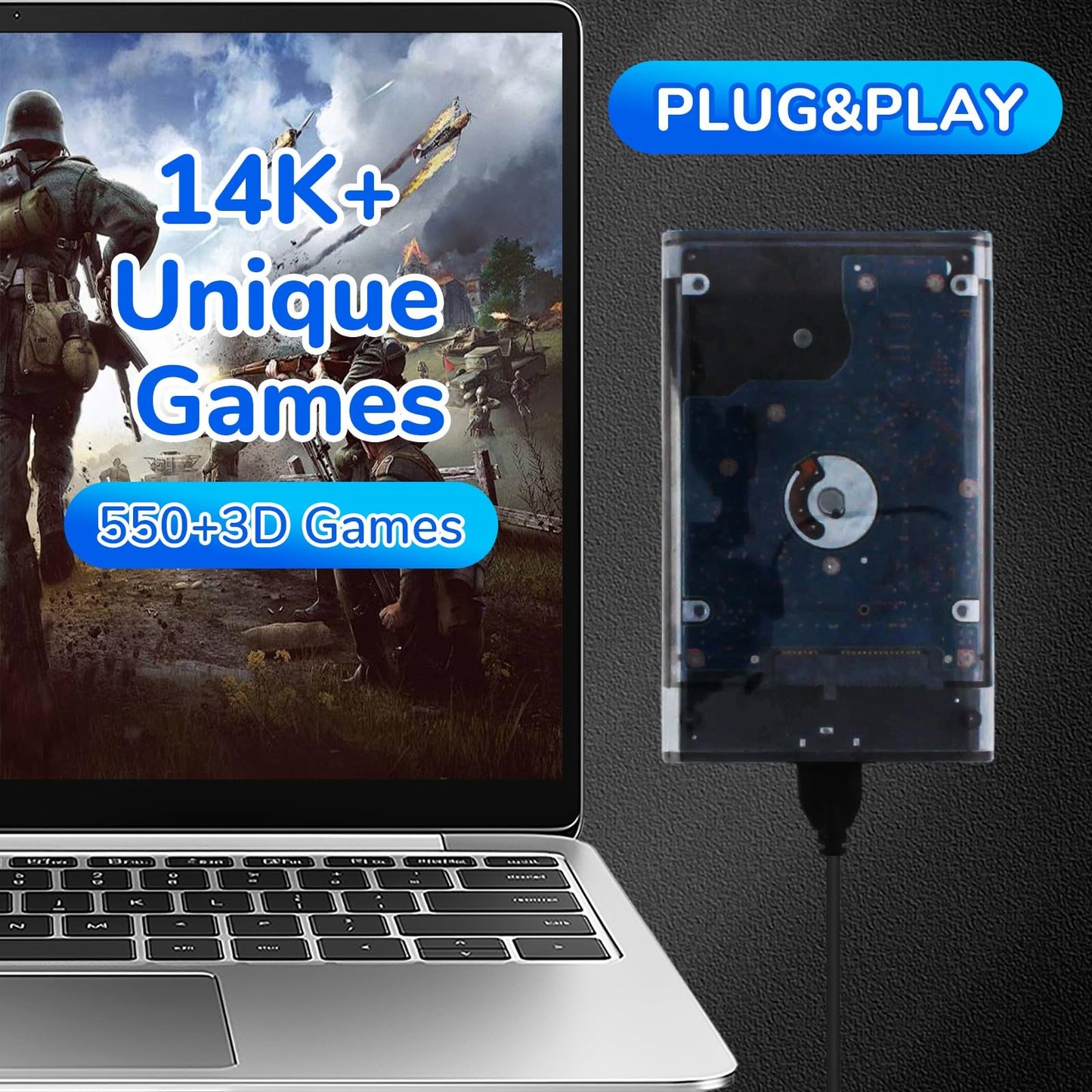 Portable retro Game Emulator Console Batocera v40 500GB Plug & Play Game System Bulit In-14.5K+ Games 550+ 3D No Dupes 39 Systems - USB-C 3.1-200MB/S for PC/Laptop/WindowsPC